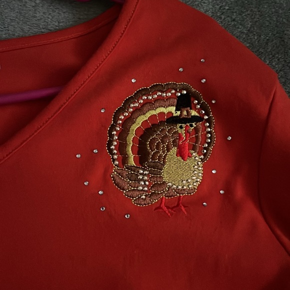 Quacker factory women’s 3/4 sleeve orange thanksgiving shirt - Picture 3 of 5